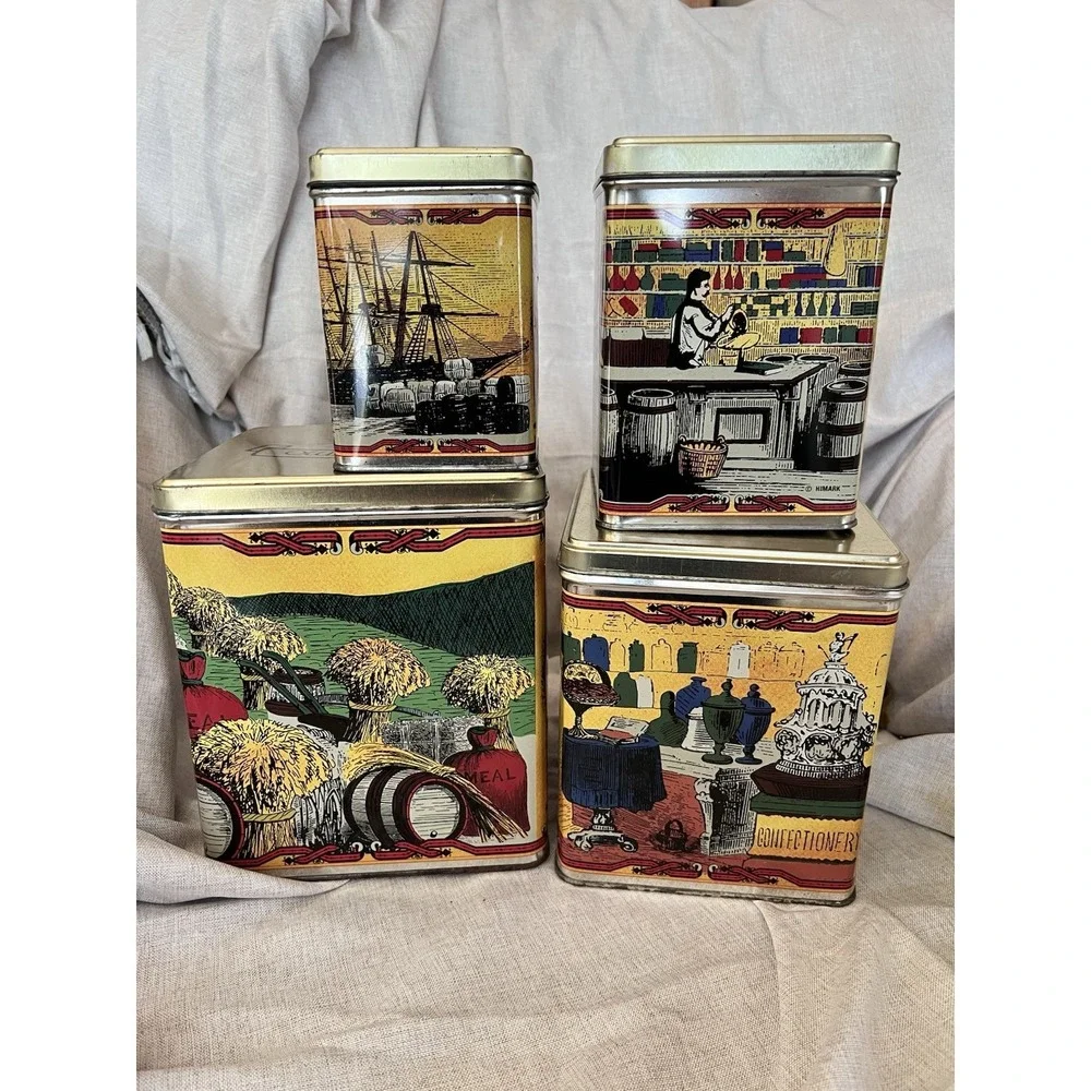 Set Vintage San Remo Tins Kitchen Canister Set with Plastic Window by Himark.